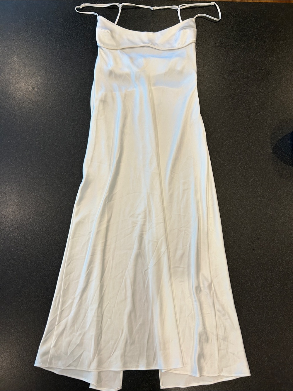 Zara White Satin Slip Dress with Spaghetti Straps